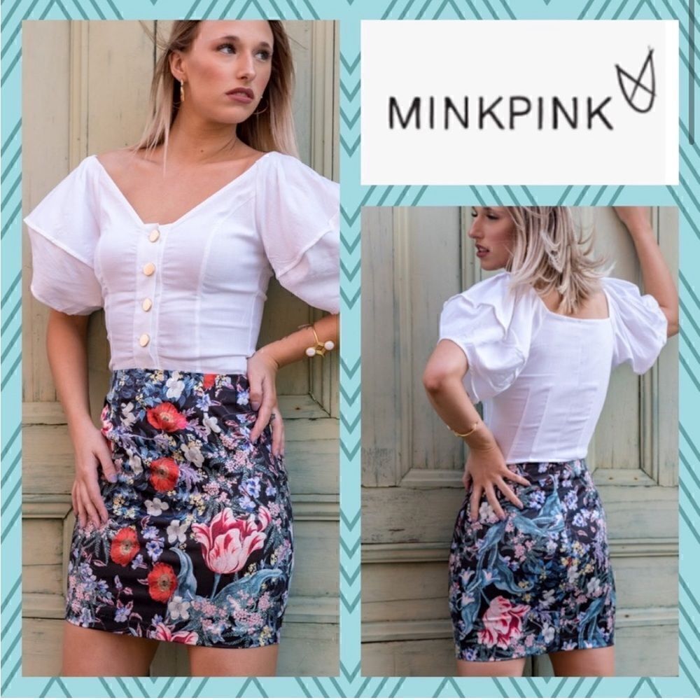 🌻NWT MSRP $79 MINKPINK Botanica Satin Mini Skirt Women's Size Medium